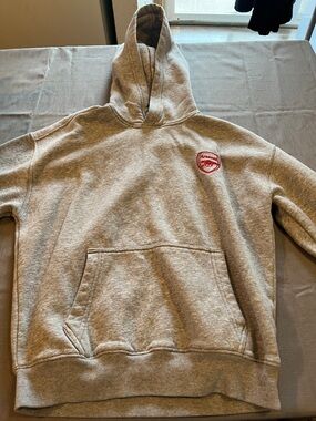 Men's Gray Crewneck Hoodie with Red Crest